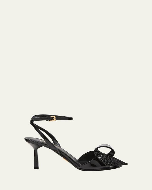Patent Crystal Twist Ankle-Strap Sandals